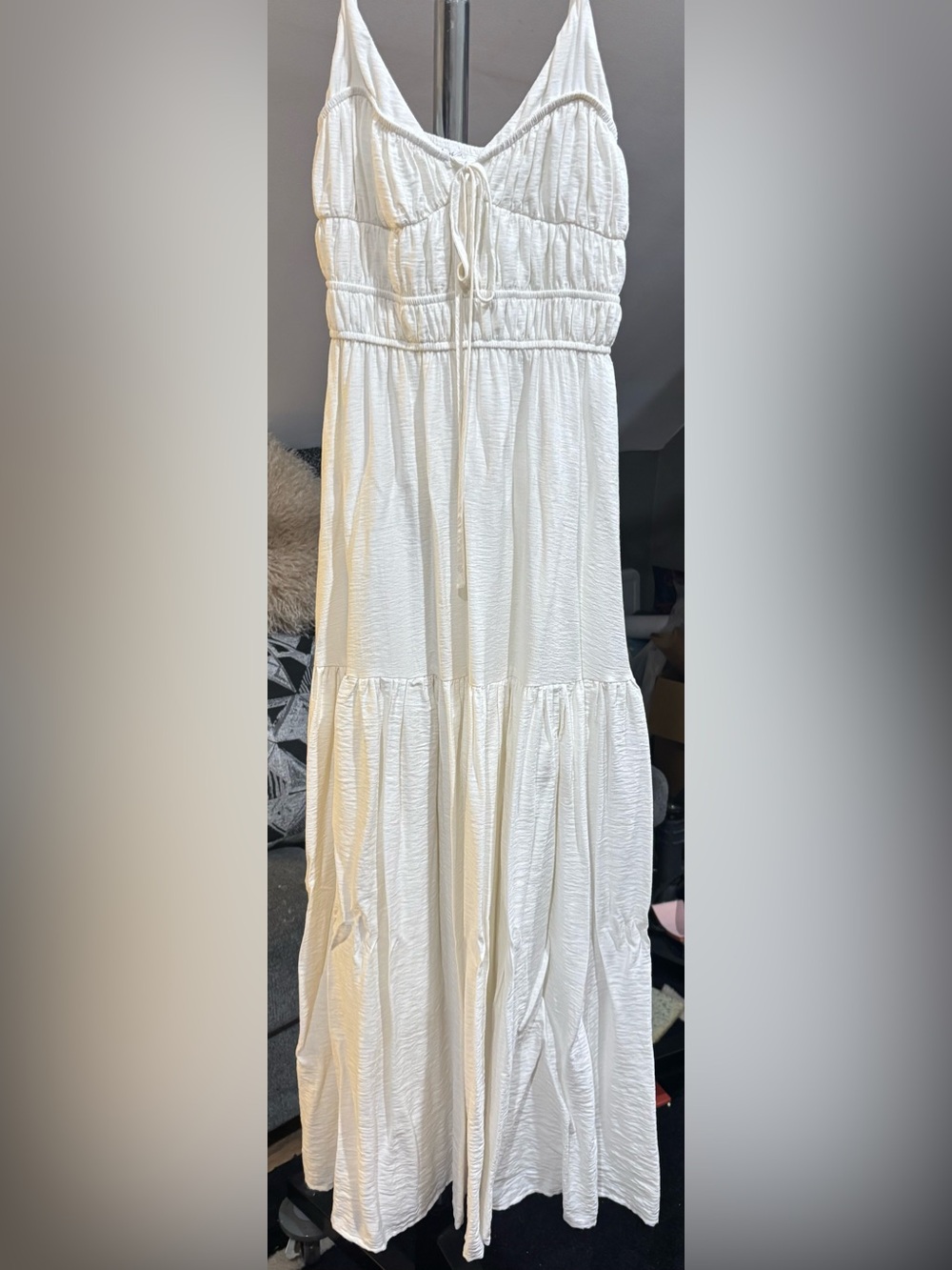 White Smocked Bodice Spaghetti-Strap Maxi Dress NWOT - Picture 11 of 13